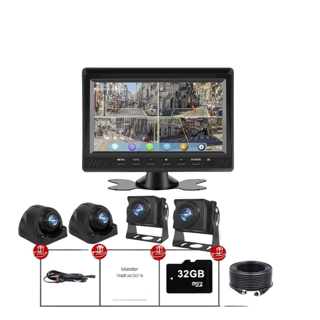 7" AHD 4CH Truck Monitor BSD Recording DVR 1080P Car Rear View Camera Vehicle IPS Touch Screen Right Outside Speaker ,Clear Images