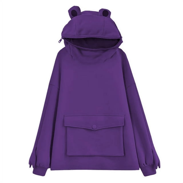 Sweat à Capuche Frog Mignon pour Femmes, Fermeture Éclair, Tunique Décontractée Ample, Costume Mignon avec Poches