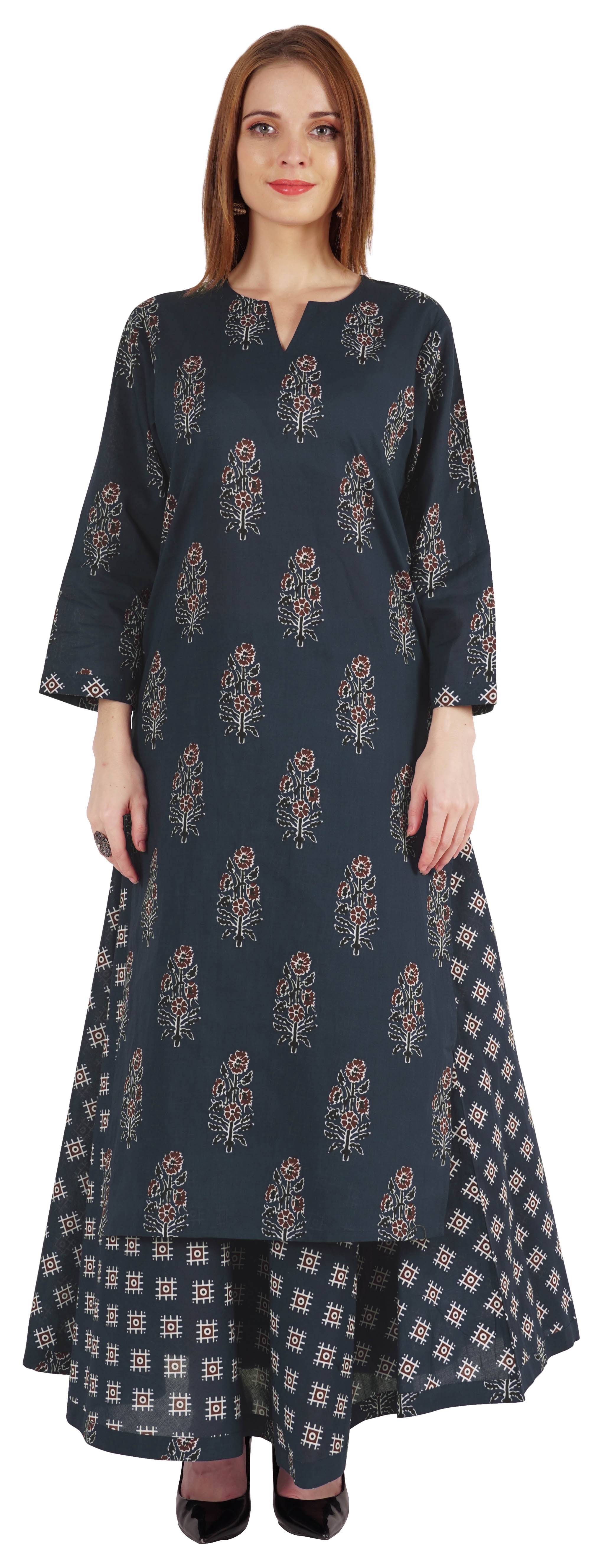 Phagun Ensemble Kurti et Jupe Ethnique Indien en Coton pour Femmes Tenue de Fête Robe Imprimée Tenue Traditionnelle