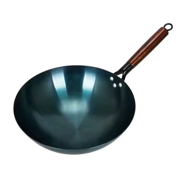Uncoated Iron Wok, Round Bottom Stir Fry Pan with Single Handle, for Home, Restaurant