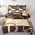 thumbnail image 1 of YST Ensemble de Literie Moderne Géométrique 7 Pcs Format Simple Brun Noir Rayures Ensemble de Couette pour Enfants Adultes Rétro Cercles Tourbillons Ensemble de Literie Déco de Chambre Texture Abstraite Couleur Art Drap Plat, 1 of 5