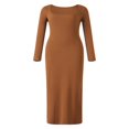 thumbnail image 1 of Robe Longue Moulante pour Femmes Couleur Unie Tricotée Col Carré Manches Longues Robe Printemps Automne Fête Club Robe Moulante, 1 of 9
