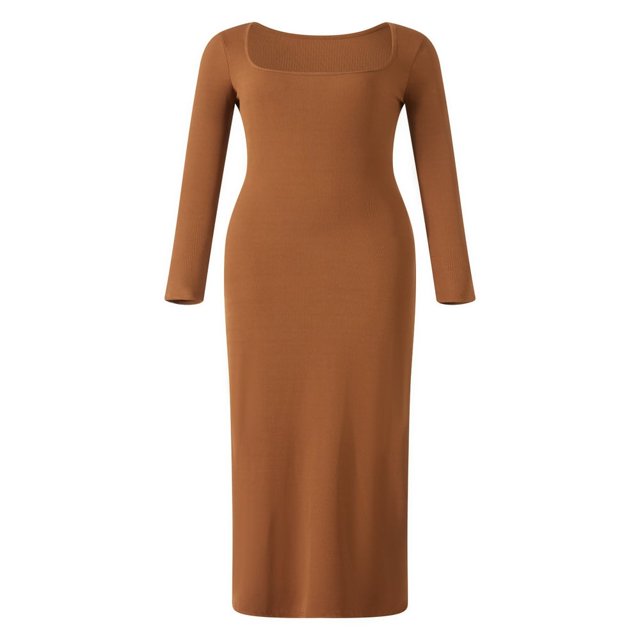 Robe Longue Moulante pour Femmes Couleur Unie Tricotée Col Carré Manches Longues Robe Printemps Automne Fête Club Robe Moulante