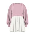 thumbnail image 4 of Womens Oversized Sweatshirt Dress Long Flowy Patchwork Pullover Tops Cute Drop Shoulder Sweatshirts Fall Long Sleeve Mini Dress Teen Girls Crewneck Solid Tunic Pleated Loose Clothing Beig, 4 of 5