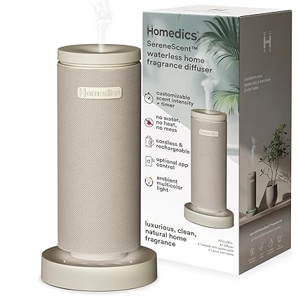 Homedics SereneScent™ Diffuseur Bluetooth Rechargeable Sans Eau 15 ml - Beige