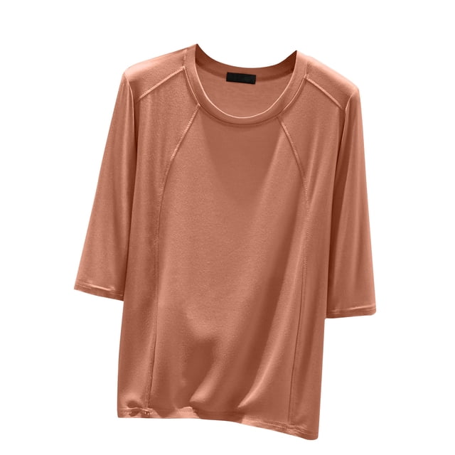 Timegard Hauts pour Femmes Col Rond Manches 3/4 Blouse Ample Confortable Décontractée Couleur Unie Pyjama T-Shirt Hauts