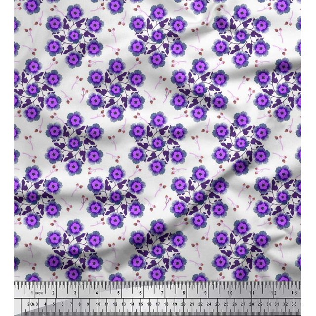 Soimoi Poly Georgette Fabric Leaves & Floral Artistic Printed Craft Fabric by The Yard 42 Inch Wide