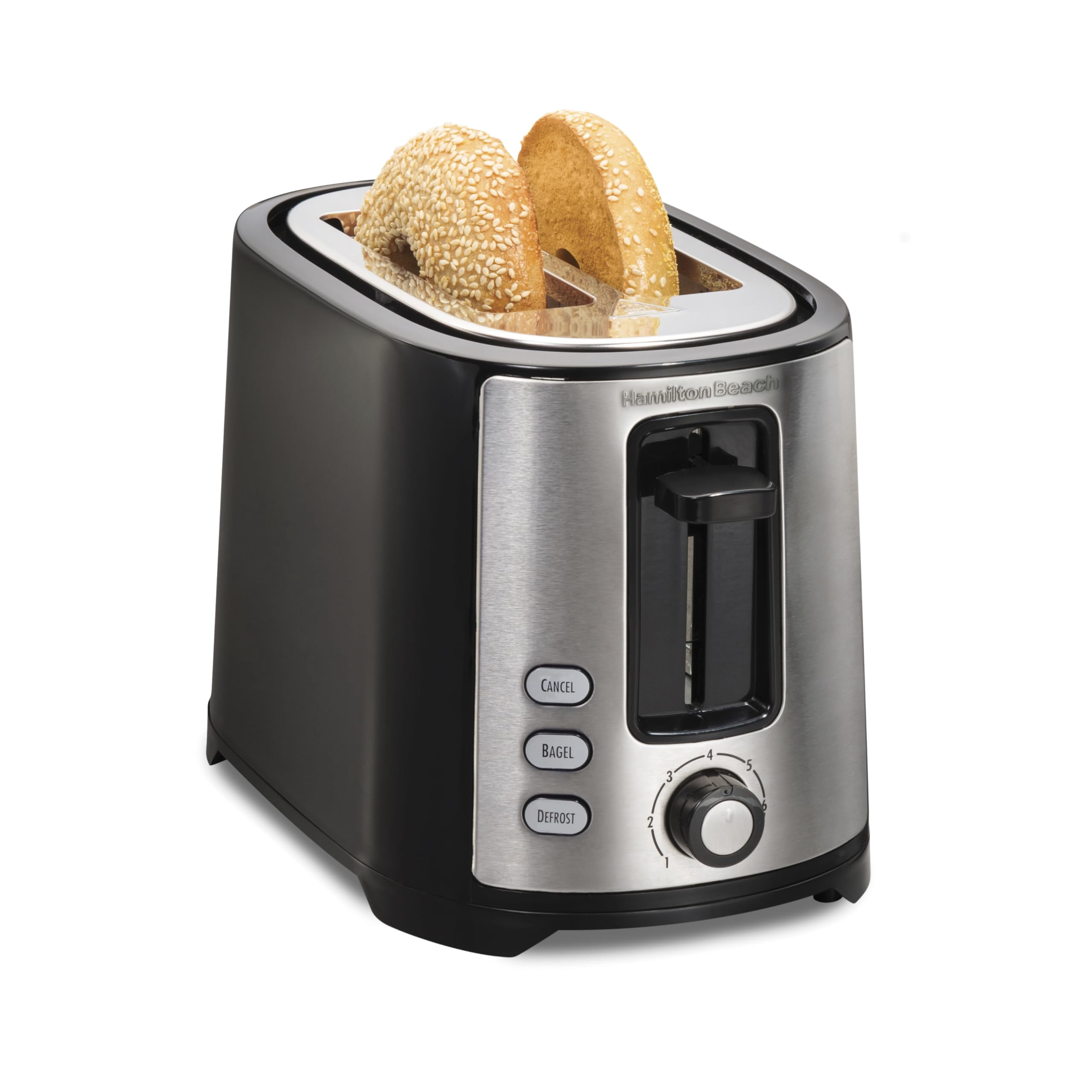 Hamilton Beach 2 Slice Extra Wide Slot Toaster with Bagel & Defrost Settings, Shade Selector with 7 Browning Levels, Toast Boost, Auto Shutoff, Black & Stainless Steel (