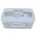 thumbnail image 3 of Thermal Lunch Box, Large Capacity Bento Lunch Box Portable  Microwaveable Compartments Design With Spoon  Chopsticks   For Office For Students Elegant Blue Lunch Box, 3 of 8