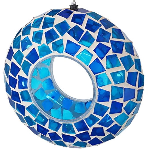Sunnydaze Mangeoire à Oiseaux Suspendue - Mangeoire Décorative Ronde Extérieure avec Ouverture Transparente et Design en Mosaïque de Verre Bleu - Décoration de Jardin, Terrasse et Porche - 6 Pouces