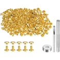 thumbnail image 1 of 200 Sets Leather Rivets 6 x 6mm Metal Double Cap Rivet Snaps Studs Fasteners with 3pcs Setting Tools Rivets for Leather Craft DIY Repair Decoration, Gold Tone, 1 of 7