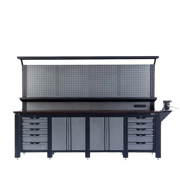TMG Industrial 10' Commercial-Grade Workbench w/Pegboard, Solid Wood Top & Bench Vise, TMG-WBC10