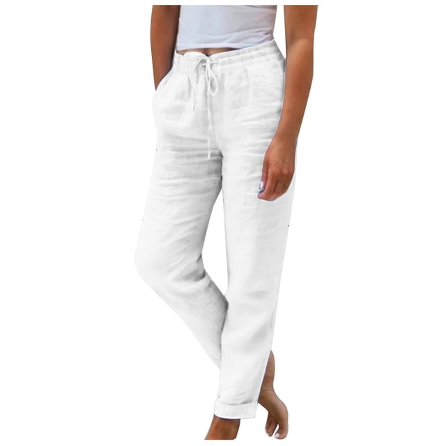 Timegard Women's Elastic Waist Tapered Leg 7/8 Lounge Crop Pants with Pockets, Solid Color, Summer, Size Small