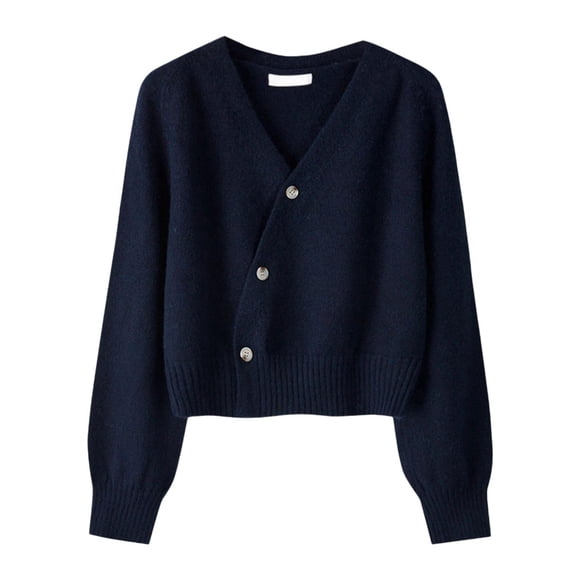Bunblic Women Knit Cardigan Sweater Open Front Cardigan Outwear V Neck Retro Jacket Crop Cardigan Knitted Cardigan Navy