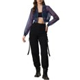 thumbnail image 2 of Allegra K Blouson Bomber pour Femmes à Manches Longues Court en Maille Transparente Vestes TP Bleu, 2 of 5