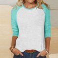 thumbnail image 4 of BVOFAR Hauts pour Femmes à Manches 3/4 à Col Ras du Cou Blouses à Blocs de Couleur Mode Chemises Raglan Décontractées Coupe Ample 2025, 4 of 7