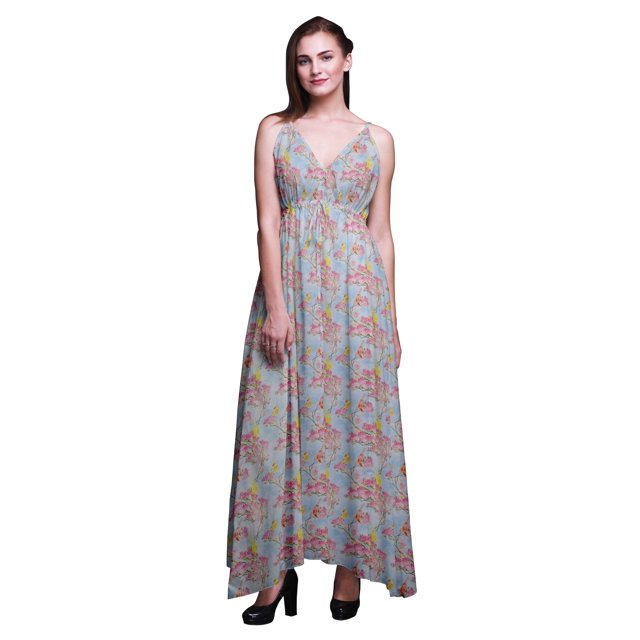 Bimba Robe de Plage Bohème Longue Sans Manches à Bretelles Imprimée pour Femmes - Petit