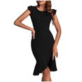 thumbnail image 1 of Robe d'Été pour Femmes 2024 Mode Grande Taille Nouvelle Robe à Volants à Manches Courtes Col Rond Ourlet Irrégulier Robe Formelle Rabais de 50 % Liquidation!, 1 of 6
