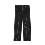 Men's Jeans Men's Vintage Washed Print Holes Jeans Splice Casual Breathable Denim Trousers Jeans Homme Slim Black XL