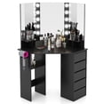 thumbnail image 2 of Costway Corner Vanity Desk Cosmetic Vanity Station with LED Mirror,& Power Outlets Black, 2 of 9