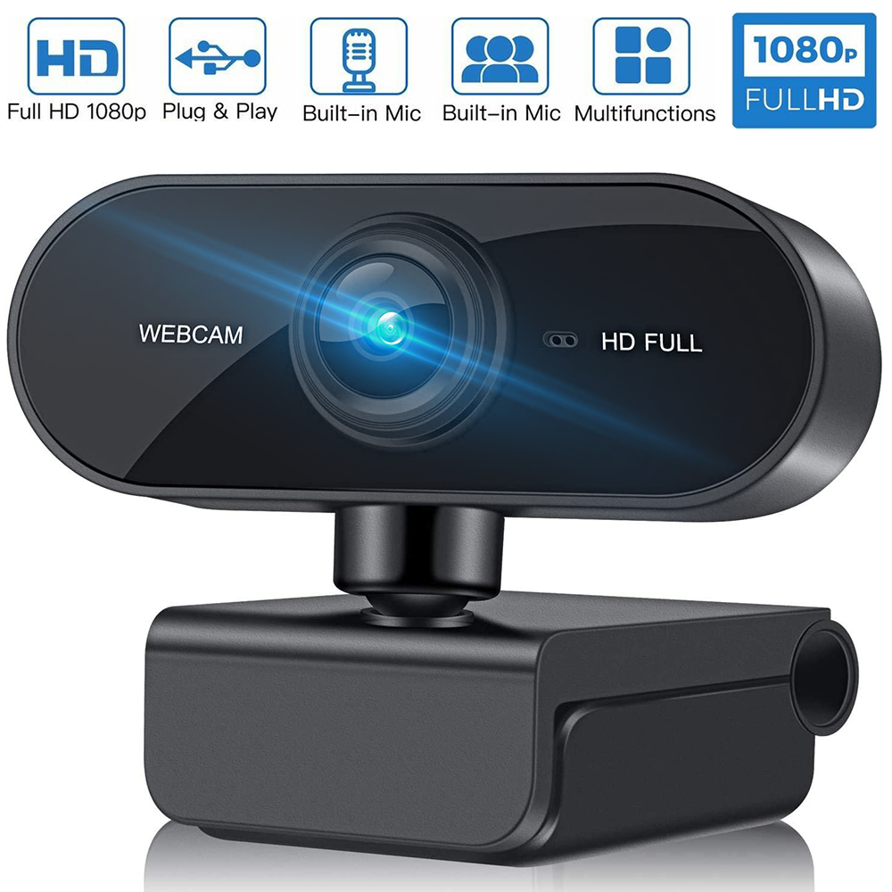 Webcam with Microphone, 1080P Web Camera Streaming Computer for PC Desktop Laptop Mac Windows Online Teaching Business Gaming Conferencing with Noise Canceling 360° Rotation, Light Correction, 30FPS