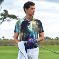 thumbnail image 3 of Xecao Cosmic Cat In Window Pattern Men’s Polo Shirt with Buttoned Collar Soft Breathable Casual Polo Shirt for Work, Leisure, and Outdoor Activities-X-Large, 3 of 6