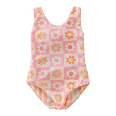 TIWEKE Toddler UV Protection Swimsuit,Summer Kids Girls Lacing Swimwear Floral Prints 1 Piece Beach Swimsuit Bikini Girl Bathing Suit 3-6 Months