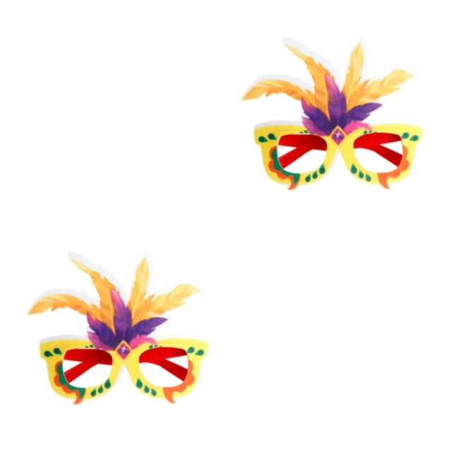 VONKY DIY Plume Eyeglasses Frame Carnival Theme Parties Decorative Eyewear Yellow purple 2Set
