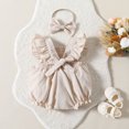 thumbnail image 3 of TBWNWG Romper Dress,Girls Fly Sleeve Solid Backless Romper Bodysuits Headbands Set for 6-12 Months, 3 of 5