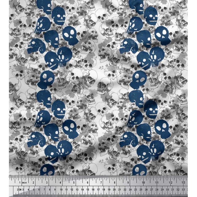 Soimoi Rayon Fabric Skull Halloween Printed Fabric 1 Yard 56 Inch Wide