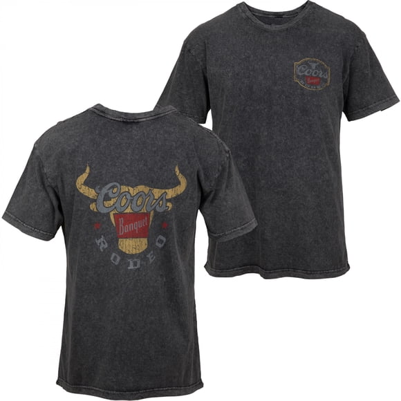 Coors Banquet Rodeo Long Horns Logo Distressed Front and Back T-Shirt-2XLarge