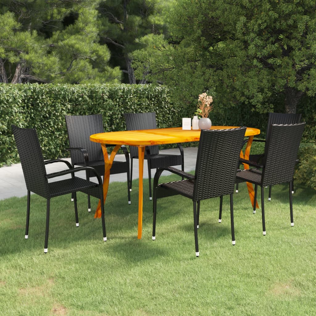 vidaXL Ensemble de Salle à Manger de Jardin 7 Pcs Noir