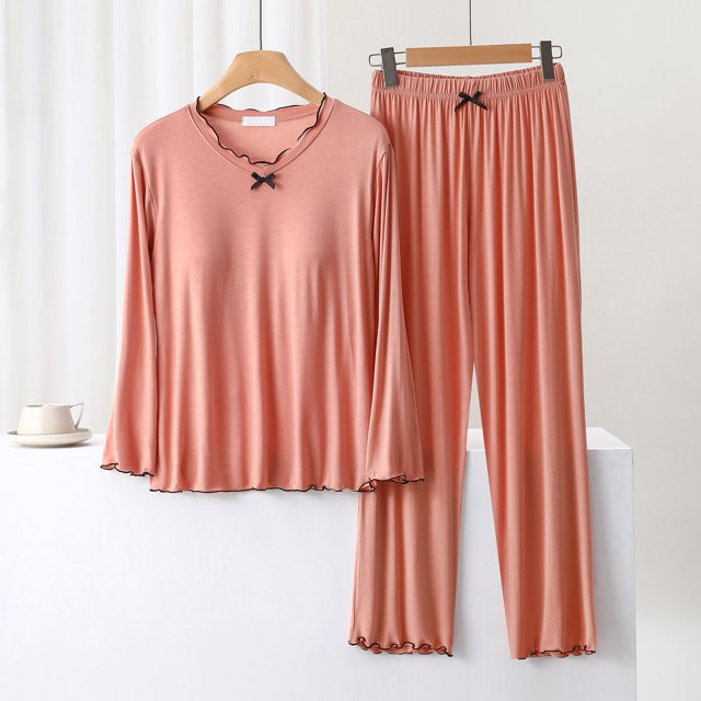 Blouses pour Femmes Blouse Unie Décontractée Mode Col Rond Manches Longues Vêtements de Nuit Ensembles