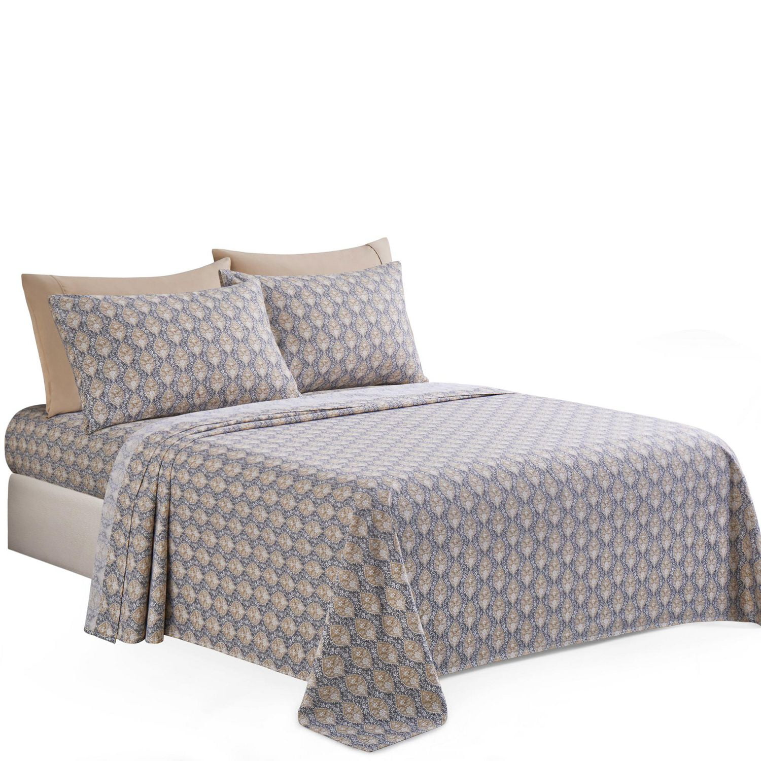 Ensemble de literie Marina Décoration ultra douce, soyeuse et riche en soie, imprimée, en rayonne de bambou, toutes saisons, avec taies d'oreiller, motif floral gris taupe