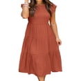thumbnail image 4 of Robe Midi à Manches Courtes Volantées Froncée pour Femme, Été, Décontractée, à Volants, Ligne A, Orange, P, 4 of 6