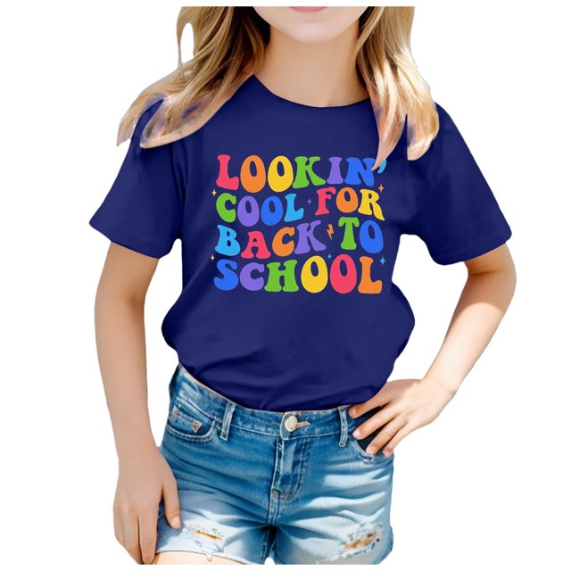 WEAIXIMIUNG T-Shirts de Sport pour Filles 10-12 Ans Rentrée Scolaire Imprimé Graphique Col Rond Manches Courtes T-Shirt Décontracté d'Été