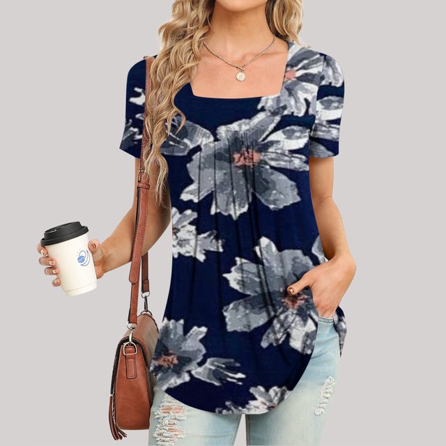 SMihono Hauts pour Femmes Été Chic Décontracté Mode Femme Imprimé Décontracté Col Rond Manches Courtes T-Shirt Ample Blouse Hauts T-Shirt Oversize pour Femmes