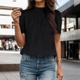 thumbnail image 2 of WEIYLL Womens T Shirts Solid Temperament Loose Short Sleeve Mock Neck Ruffles Black Tops Sizes S, 2 of 5