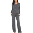 thumbnail image 4 of 2 Pcs Automne Pyjama pour Femmes Ensemble de Couleur Unie Haut à Manches Longues et Pantalon Long Pyjama pour Dames, 4 of 5