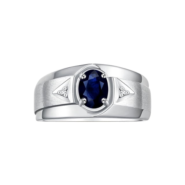 RYLOS Men's Rings Sterling Silver Classic 7X5MM Oval Gemstone & Diamond Ring Sapphire September Birthstone Rings For Men, Men's Rings, Silver Rings, Size 12