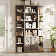 BeesClover 75in Tall White Bookcase, 6 Tier Corner Bookshelf with Doors, Large Bookcase with Storage Cabinet, Modern Farmhouse Wavy Wooden Book Shelf, Tall Standing Bookshelf Organizer