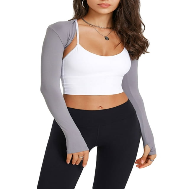 Cardigan Court de Yoga pour Femmes Haut d'Exercice Manches Longues Ouvert devant Boléro Solide pour Sports