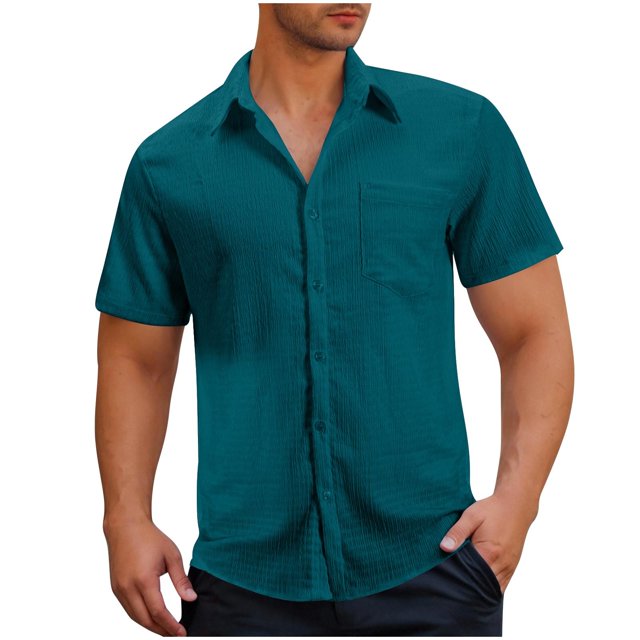 Admvng Chemises pour Hommes Décontractées Col Rabattu Boutonné Manches Courtes avec Poche P-3TG