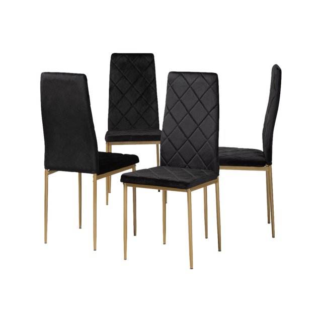 Baxton Studio 112157-4-Black Velvet-Gold-DC 38.58 x 16.54 x 19.69 in. Blaise Modern Luxe & Glam Velvet Fabric Upholstered Metal Dining Chair Set, Black & Gold - 4 Piece