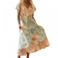 thumbnail image 2 of Femmes Bohème Floral Print Sexy V Cou Manches Courtes Flowy Beach Party Maxi Robe S-XL, 2 of 15