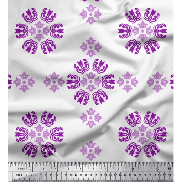 Soimoi Poly Georgette Fabric Damask Decorative Print Sewing Fabric Yard 42 Inch Wide
