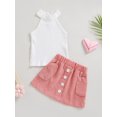 thumbnail image 2 of Faithtur 2PCS Toddler Girls Spring Outfits, Halter Sleeveless Tank Tops + Button Corduroy Skirt Set, 2 of 9
