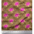 thumbnail image 1 of Soimoi Tissu en Coton Canard Design Quatrefoil, Feuilles & Roses Imprimés Floraux au Mètre 42 Pouces de Large, 1 of 3