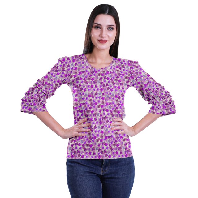 Moomaya Ruffle Sleeve Printed Cotton Womens Tops Plus Size Short T-Shirt Top
