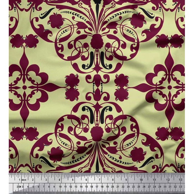 Soimoi Viscose Chiffon Fabric Moroccan Damask Printed Fabric 1 Yard 42 Inch Wide